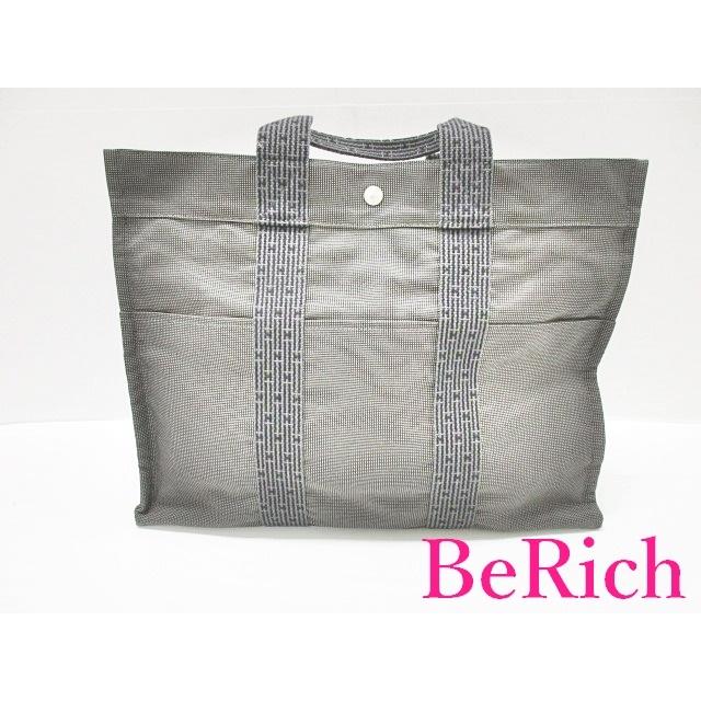 エルメス HERMES エール ライン トートバッグ MM 黒 グレー ナイロン