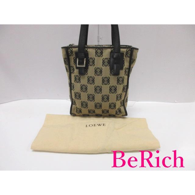 美品 ロエベ LOEWE トートバッグ アナグラム ベージュ ブラック 黒  