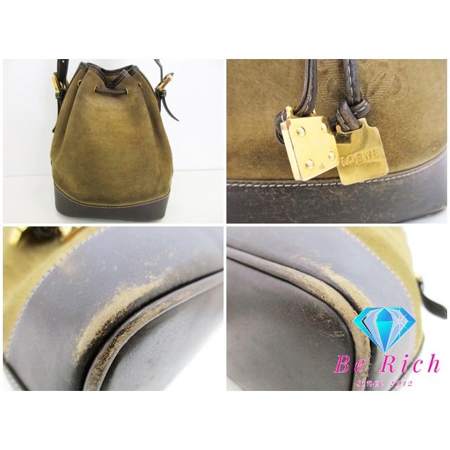 LOEWE（ロエベ） 巾着 ショルダーバッグ カーキ ブラウン 茶 スエード 