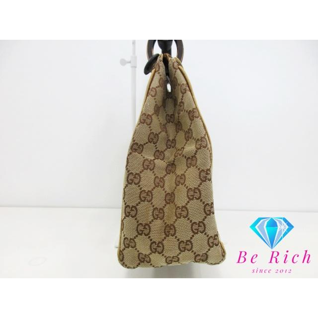 GUCCI GGキャンバス レザー ウッド トートバッグ ロゴ ブラウン 【公式