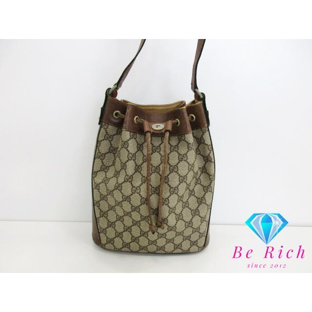 中古 グッチ ショルダーバッグ レディース ベージュ ブラウン PVC レザー 斜め掛け 巾着 グッチプラス GUCCI（グッチ） GUCCI GGプラス 巾着 ショルダー バッグ ベージュ