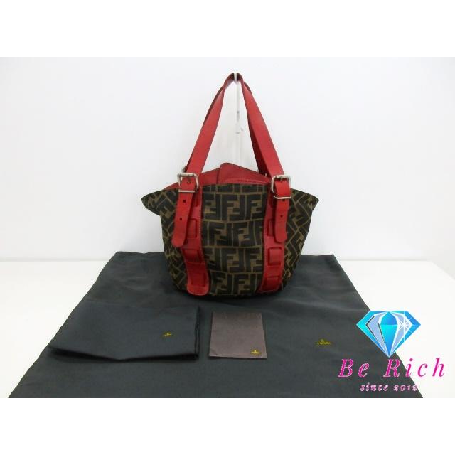 FENDI フェンディ トートバッグ 8BH034 ズッカ ブラウン 茶 レッド 赤 
