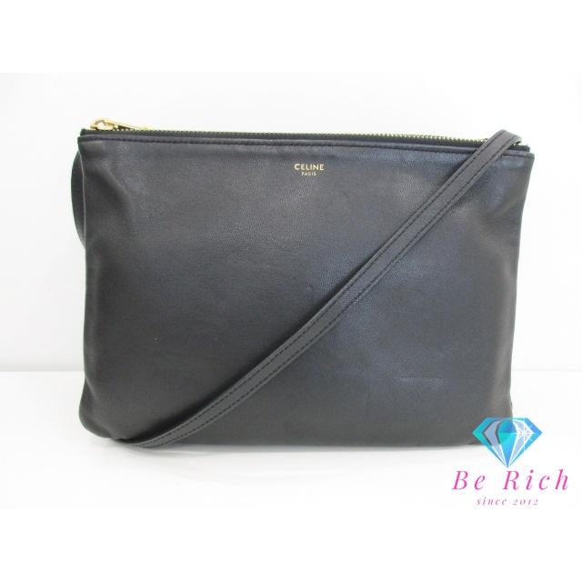 セリーヌ CELINE トリオラージ ショルダーバッグ 171453 ブラック 黒 ロゴ ラムスキン レザー ポシェット【中古】【送料無料】 bk9383 | CELINE
