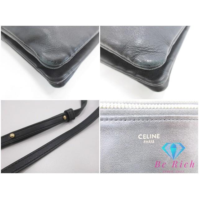セリーヌ CELINE トリオラージ ショルダーバッグ 171453 ブラック 黒 ロゴ ラムスキン レザー ポシェット【中古】【送料無料】 bk9383 | CELINE | 03