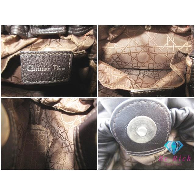 美品 クリスチャン ディオール Christian Dior マリスパール ハンドバッグ ブラック 黒 レザー ロゴ 巾着 鞄 【中古】【送料無料】 bk9500_5