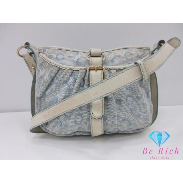 【人気✨美品】 CELINE セリーヌ ショルダーバッグ　Cマカダム　馬車ロゴ CELINE セリーヌ ショルダーバッグ Cマカダム 馬車 柄 水色 白