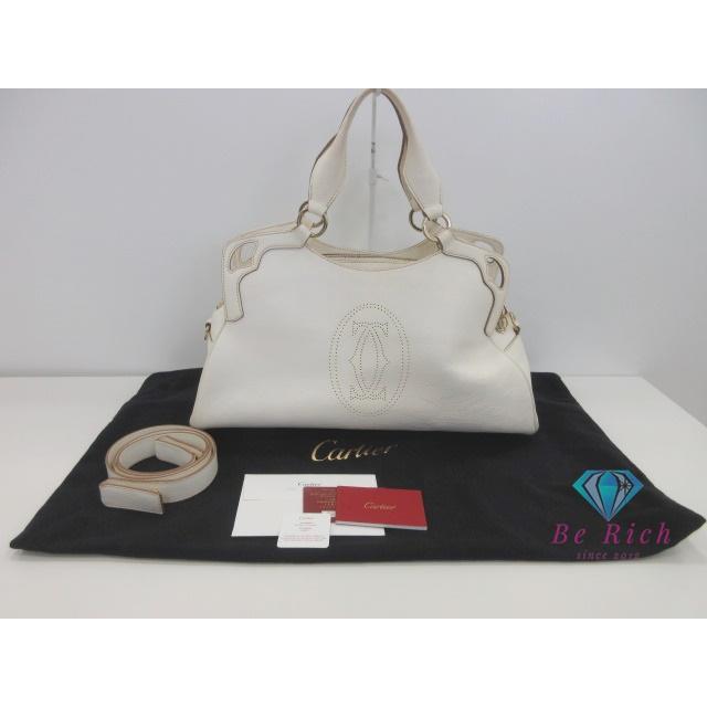 カルティエ Cartier マルチェロ 2way ハンドバッグ ショルダーバッグ オフホワイト アイボリー レザー ロゴ【中古】【送料無料】 bk9873 | Cartier | 08