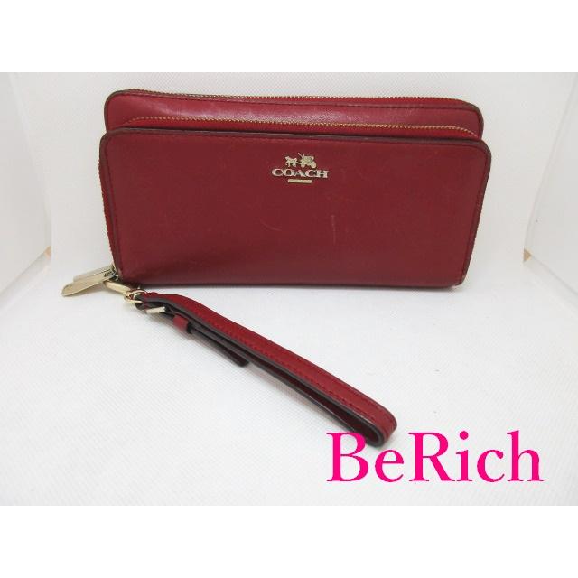 コーチ COACH ラウンド ファスナー 長財布 52103 赤 レザー ロゴ 二