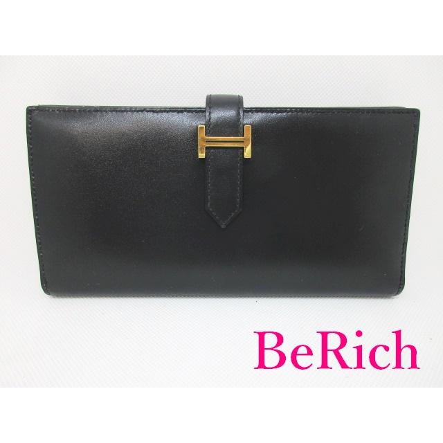HERMES 美品 エルメス ベアン 二つ折り財布 D 刻印 ノワール 黒  