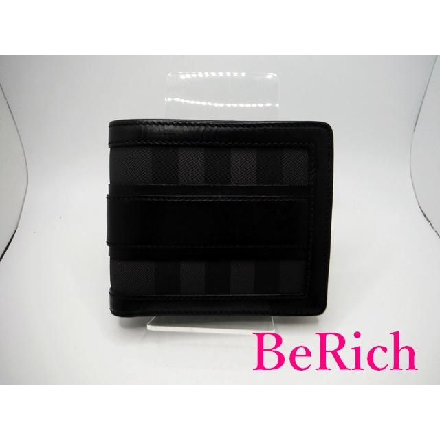 バーバリー 二つ折り 財布 黒 ブラック PVC レザー チェック メンズ BURBERRY 【中古】 bs3061 | BURBERRY