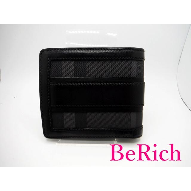 バーバリー 二つ折り 財布 黒 ブラック PVC レザー チェック メンズ BURBERRY 【中古】 bs3061 | BURBERRY | 01