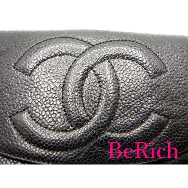 CHANEL シャネル Wホック 二つ折り 財布 黒 ブラック キャビアスキン 