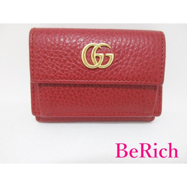 ◇グッチ◇523277/レザー/GGマーモント/コンパクトウォレット/折り財布 GG グッチ GUCCI 三つ折り財布 523277 赤 レッド プチ