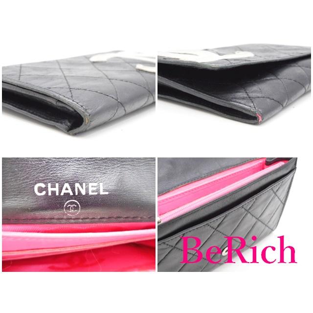 CHANEL二つ折り長財布 CHANEL シャネル 二つ折り長財布 カンボンライン カーフレザー