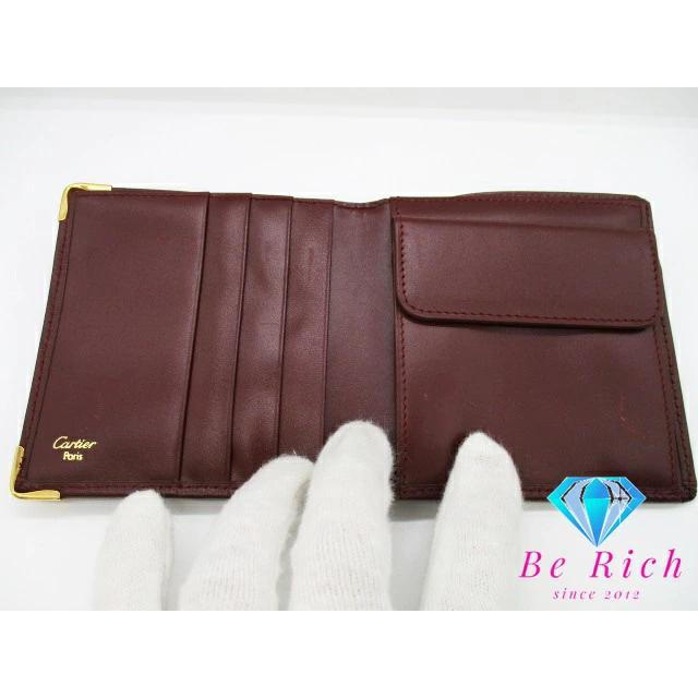 カルティエ Cartier メンズ 二つ折り財布 73184192 マスト ボルドー レザー ロゴ コンパクト ウォレット 【中古】 bs3732 | MUST DE CARTIER | 02