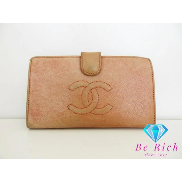 CHANEL シャネル 二つ折り 財布 ピンク ココマーク がま口 キャビア