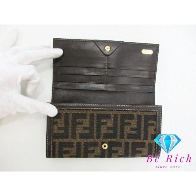 FENDI フェンディ ズッカ柄 長財布 ブラウン 二つ折り 財布 ズッカ FFロゴ キャンバス レザー 黒 茶 中古 FENDI（フェンディ） 二つ折り財布 長財布 ズッカ 茶 ブラウン