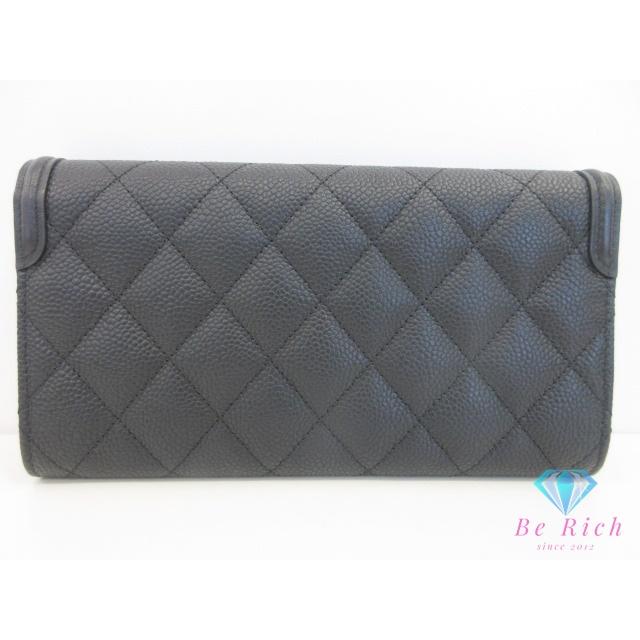 美品 シャネル CHANEL マトラッセ CC フィリグリー 二つ折り財布 長財布 A84448 ブラック 黒 キャビアスキン【中古】【送料無料】  bs4196の画像