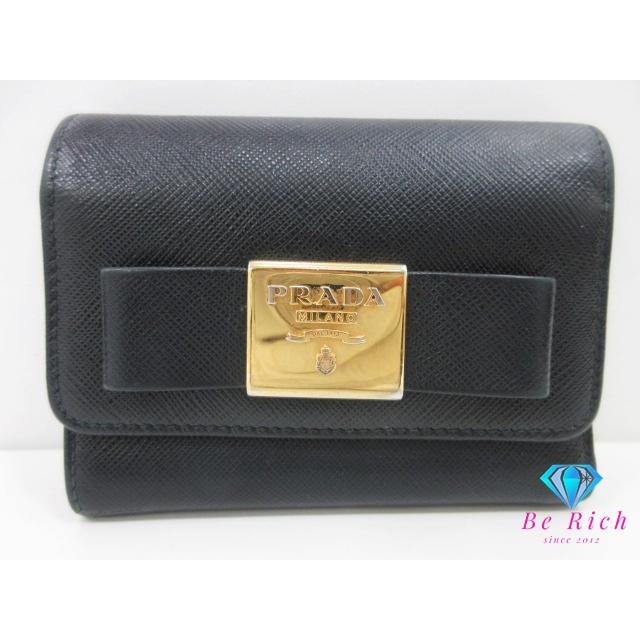 PRADA（プラダ） 三つ折り 財布 サフィアーノ レザー ブラック 黒