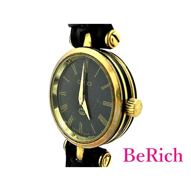 グッチ GUCCI レディース 腕時計 黒 ブラック 文字盤 SS レザー アナログ クォーツ QZ 時計 【中古】bt2091