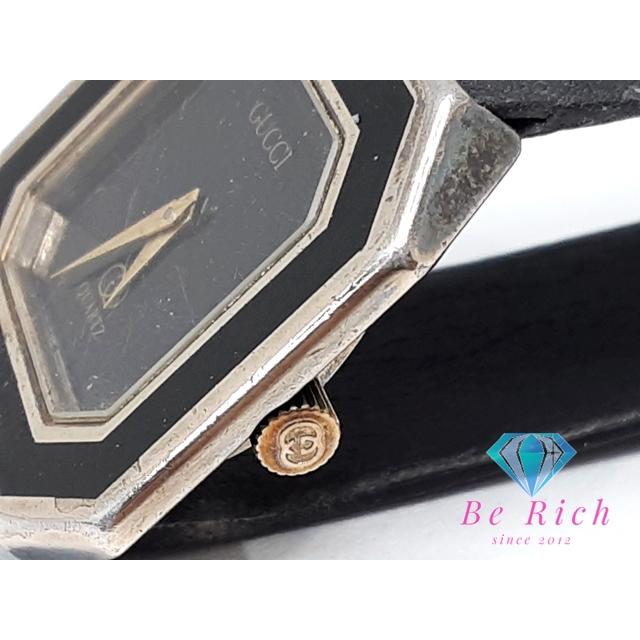 GUCCI グッチ レディース 腕時計 スクエア 黒 ブラック SS レザー