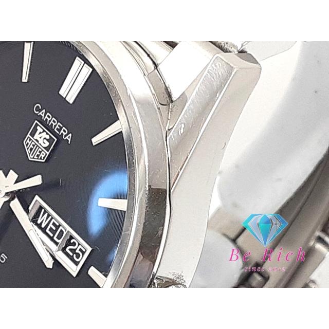 タグホイヤー TAG HEUER カレラ キャリバー5 自動巻き メンズ 腕時計 デイデイト WAR201-A 黒 シルバー SS【中古】【送料無料】 bt3272の画像