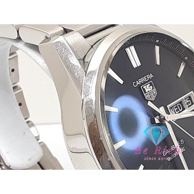 タグホイヤー TAG HEUER カレラ キャリバー5 自動巻き メンズ 腕時計 デイデイト WAR201-A 黒 シルバー SS【中古】【送料無料】 bt3272の画像