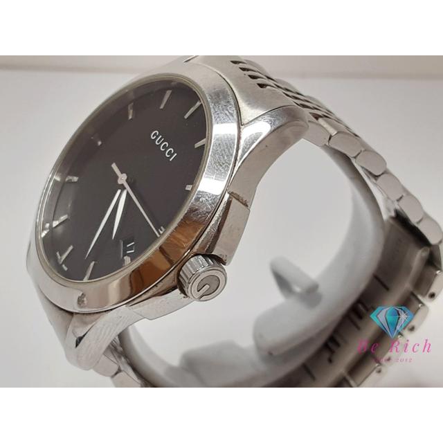 グッチ GUCCI Gタイムレス メンズ 腕時計 デイト 126.4 黒 ブラック シルバー SS ブレス アナログ クォーツ 【中古】【送料無料】 bt3373 | GUCCI | 01