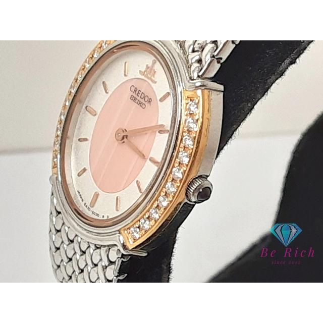 セイコー クレドール SEIKO CREDOR K18 YG ダイヤ 5A70-3000 白 ホワイト ピンク クォーツ ウォッチ  【中古】bt3404の画像