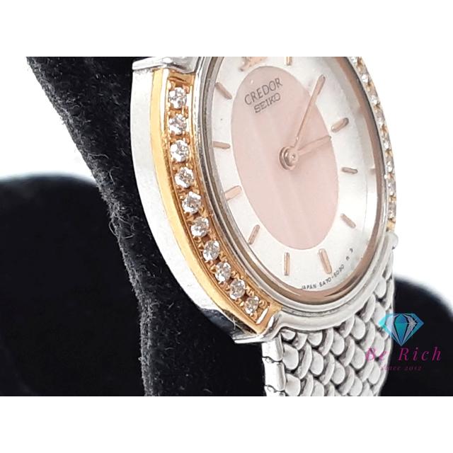 セイコー クレドール SEIKO CREDOR K18 YG ダイヤ 5A70-3000 白 ホワイト ピンク クォーツ ウォッチ  【中古】bt3404の画像
