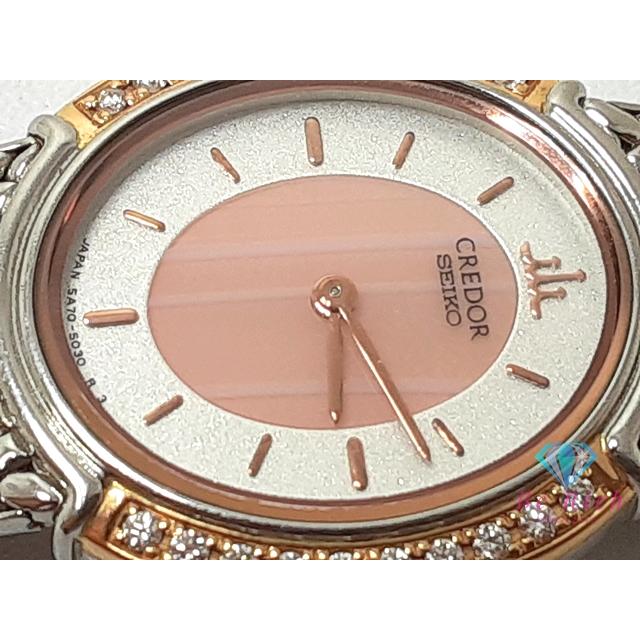 セイコー クレドール SEIKO CREDOR K18 YG ダイヤ 5A70-3000 白 ホワイト ピンク クォーツ ウォッチ  【中古】bt3404の画像