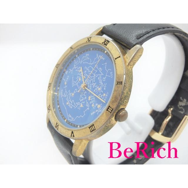 メンズ 腕時計 青 ブルー 星座 文字盤 黒 ブラック レザー GP 星