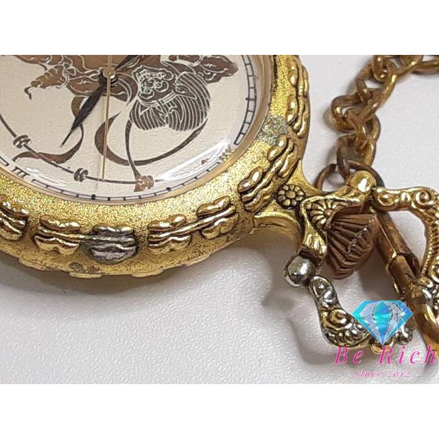 A*〜様 ゴールド アナログ懐中時計 ルビー風ストーン 24k刻印あり 風神 雷神 ポケットウォッチ 懐中時計 ゴールド シルバー SS メタル GP