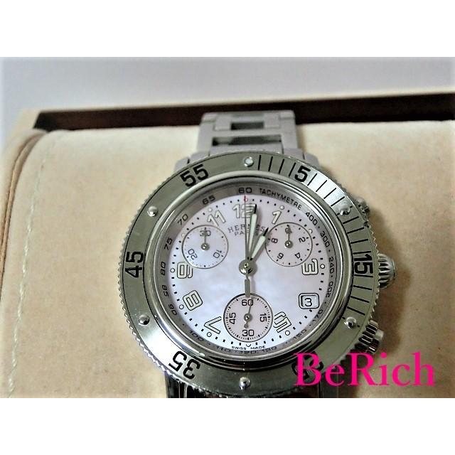 新品同様 ピンクシェル文字盤 クォーツ デイト 腕時計 レディース クロノグラフ ダイバー Cl2 310 クリッパー エルメス Ss Mk1927 中古 送料無料 Hermes レディース腕時計