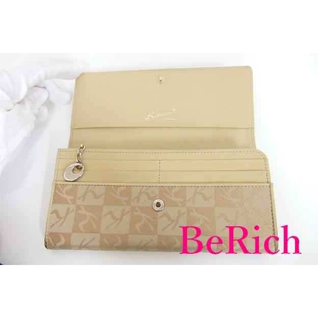 キタムラ 二つ折り 長財布 ベージュ キャンバス レザー ロゴ Kitamura