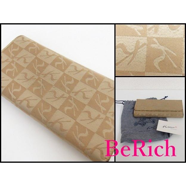 キタムラ 二つ折り 長財布 ベージュ キャンバス レザー ロゴ Kitamura