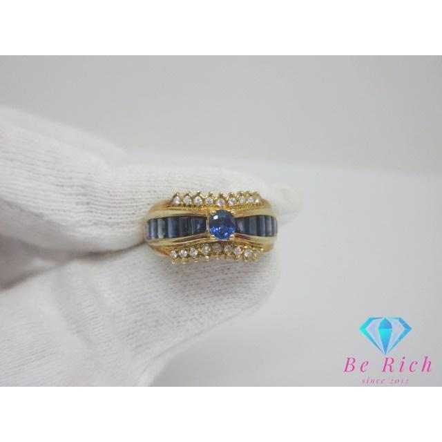 K18 YG サファイア 0.49ct ダイヤモンド 0.12ct 付 デザイン リング  