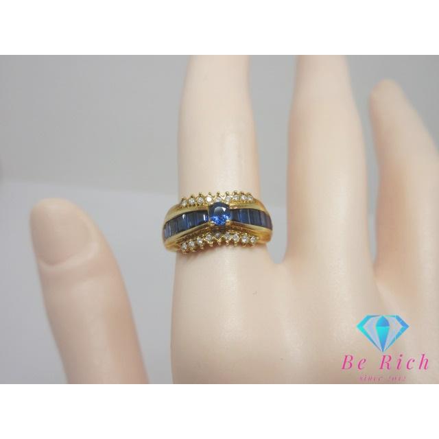 K18 YG サファイア 0.49ct ダイヤモンド 0.12ct 付 デザイン リング  