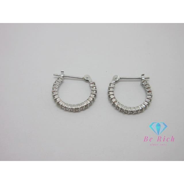pt900 プラチナ ダイヤモンド 付 デザイン フープ ピアス シルバー 