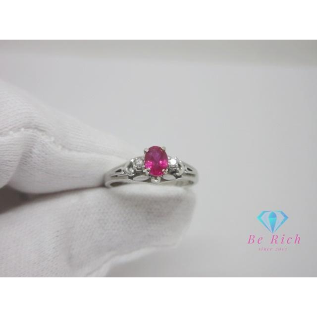 【はんな】K14WG ホワイトゴールド ルビー？リング K14 WG ルビー 0.30ct ダイヤモンド 0.03ct 付 デザイン リング 指輪
