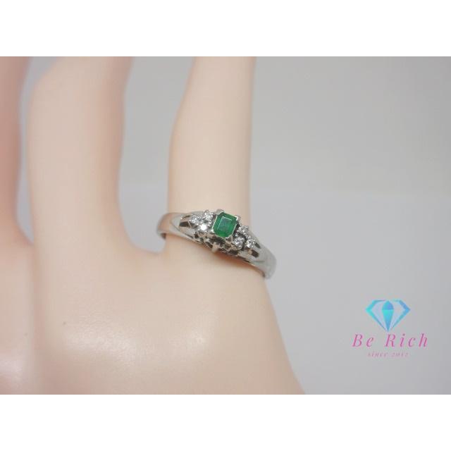 Pt900 プラチナ エメラルド 0.11ct ダイヤモンド 付 デザイン リング  