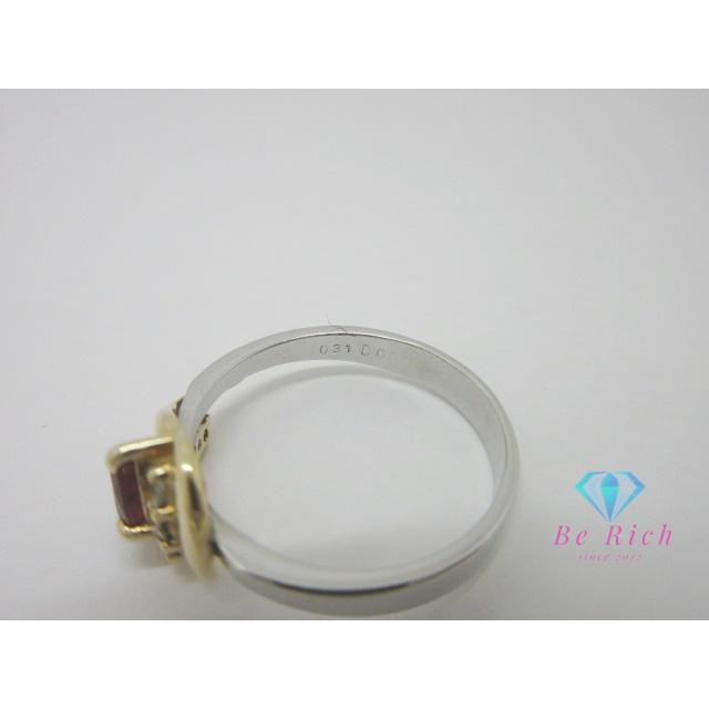 K18 Pt900 ルビー 0.31ct ダイヤモンド 0.06ct 付 デザイン コンビ