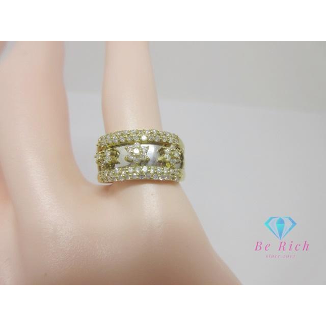 K18 Pt900 ダイヤモンド 0.60ct 付 デザイン コンビ ワイド リング  