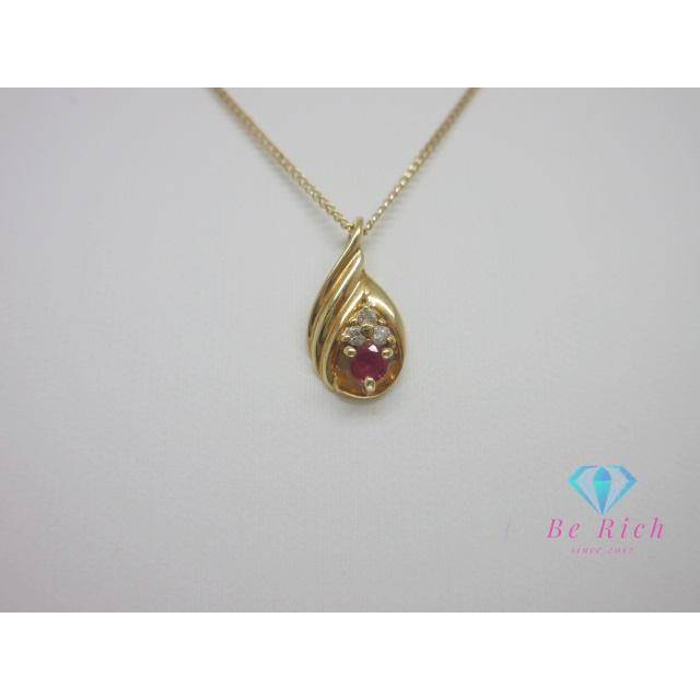 K18 YG ルビー 0.13ct ダイヤモンド 0.04ct 付 デザイン ネックレス 