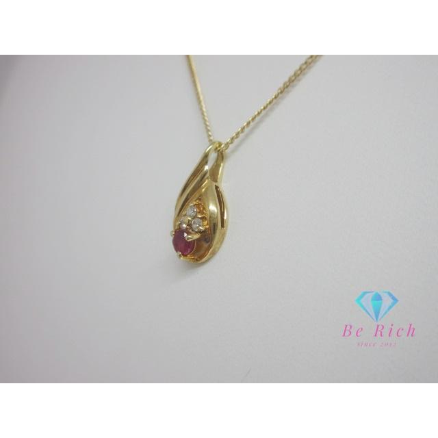 K18 YG ルビー 0.13ct ダイヤモンド 0.04ct 付 デザイン ネックレス 