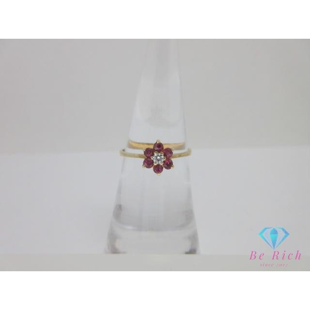 K14YG 14金 585 ルビー ダイヤモンド フラワー リング K14 YG 真珠 ルビー ダイヤモンド 付 花 フラワーモチーフ