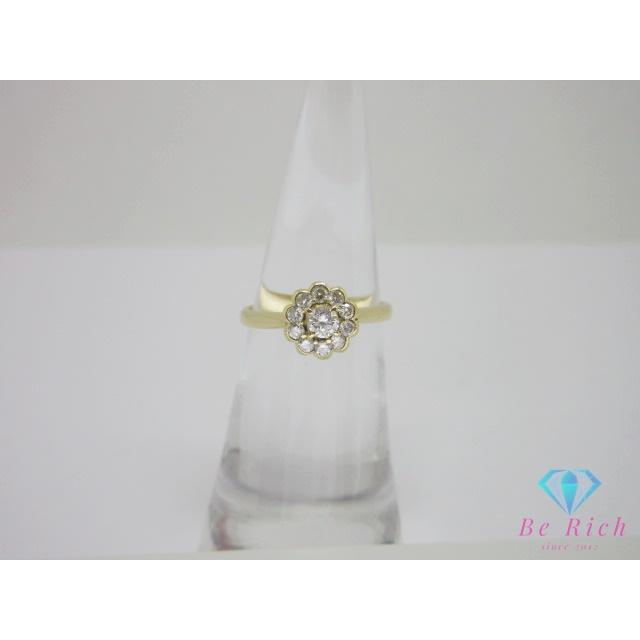 K18 YG ダイヤモンド 0.18ct 0.12ct 付 花 フラワー モチーフ デザイン  