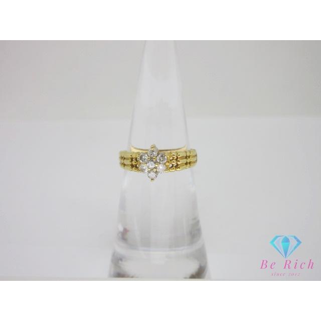 K18 YG ダイヤモンド 0.24ct 付 デザイン リング 指輪 9号