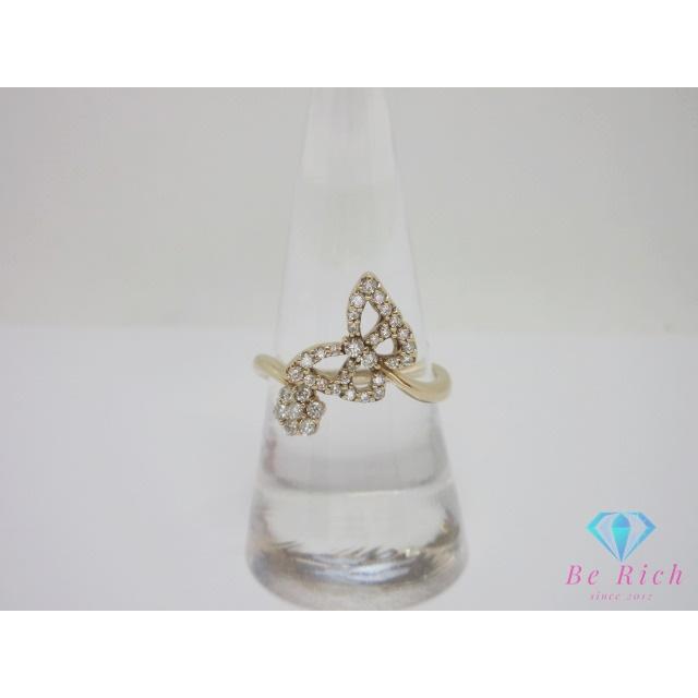 K18 PG ダイヤモンド 0.43ct 付 蝶 バタフライ デザイン リング 指輪