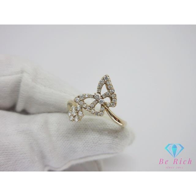 K18 PG ダイヤモンド 0.43ct 付 蝶 バタフライ デザイン リング 指輪